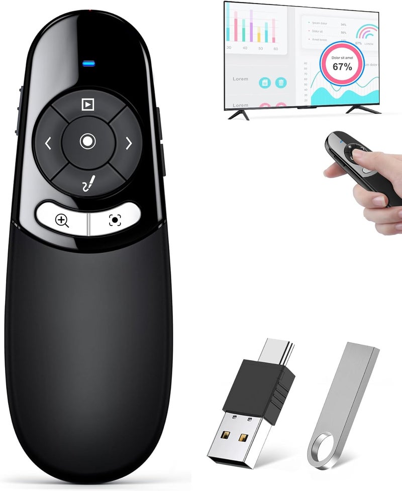 HEYLACOOLX Presentation Clicker for TV LED LCD Screen Digital Presentation Clicker w Magnifier Highlight,2 in 1 Type C Presenter Remote Pointer Wireless with Volume Control for Classroom Teacher Projector Mac - Image 1